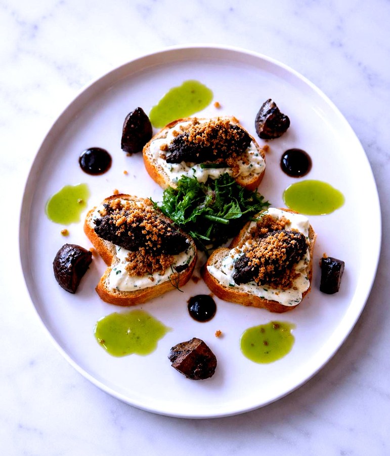 Crostini met gepocheerde vijg en kruidenroom